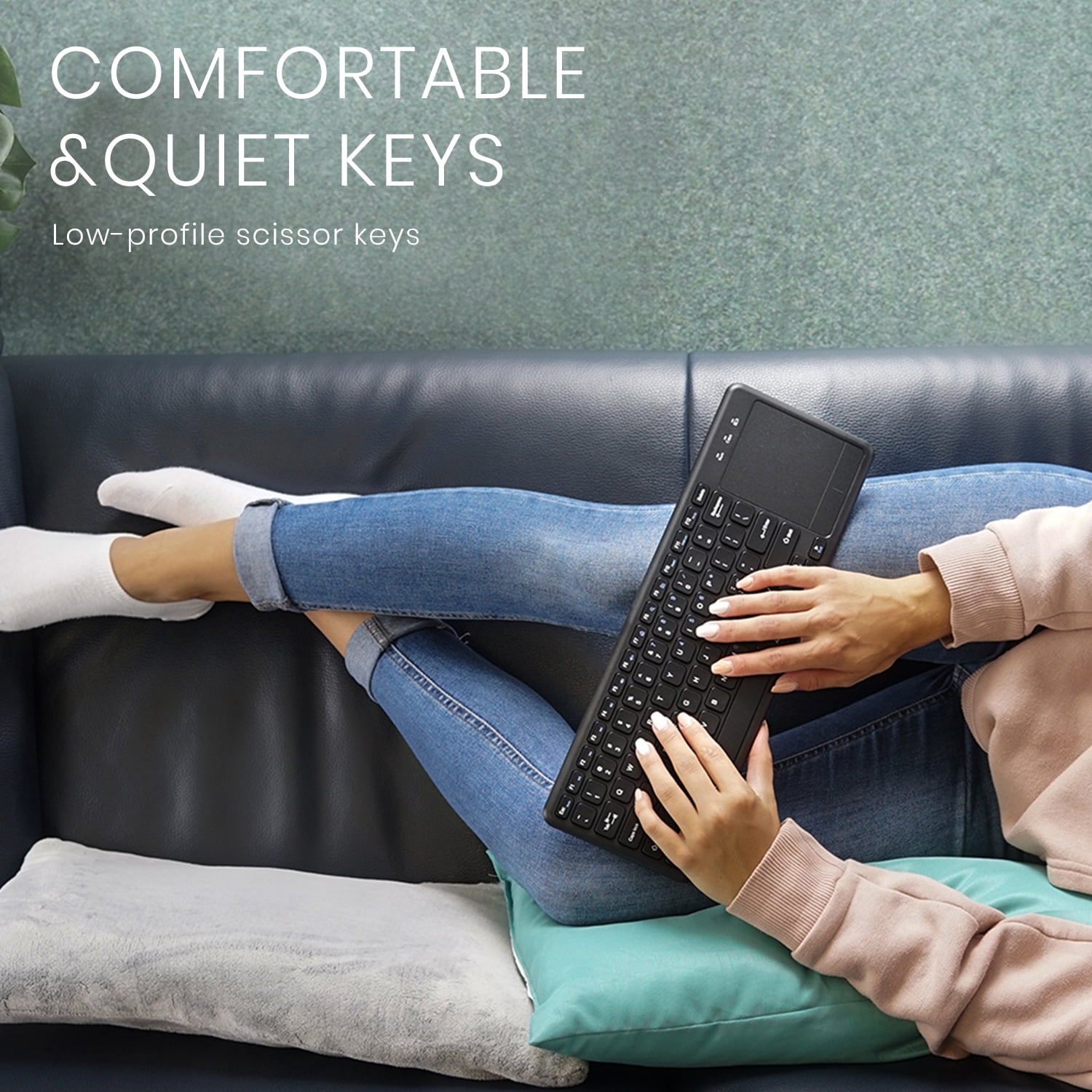 Perixx PERIBOARD-716 Wireless Keyboard with Touchpad, Support Multiple Devices Connection with TV, Tablet and Smartphone, X Type Scissor Keys, Black, US English Layout