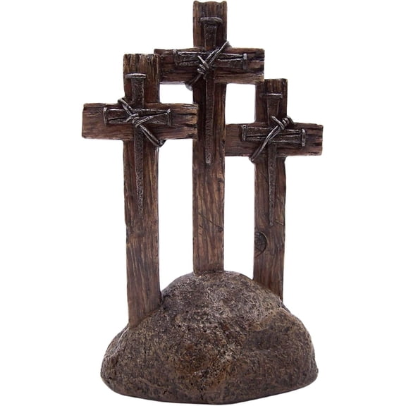 Wowser Brands Trinity Nail Crosses on Rock Statue, 11 inch, Spiritual Decor, Religious Crucifixion Sculpture for Home