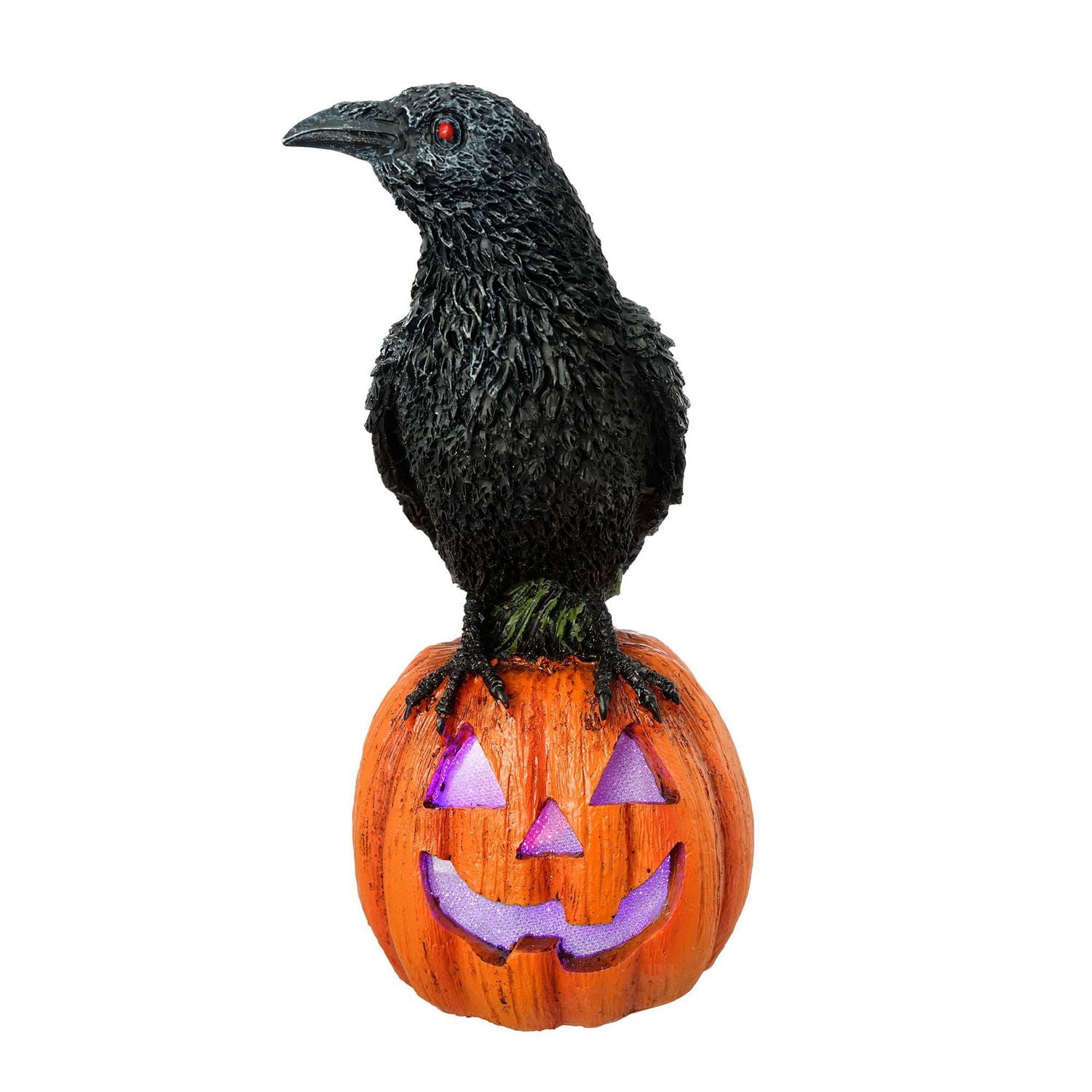 Way to celebrate! LED Lighted Crow Standing on Pumpkin