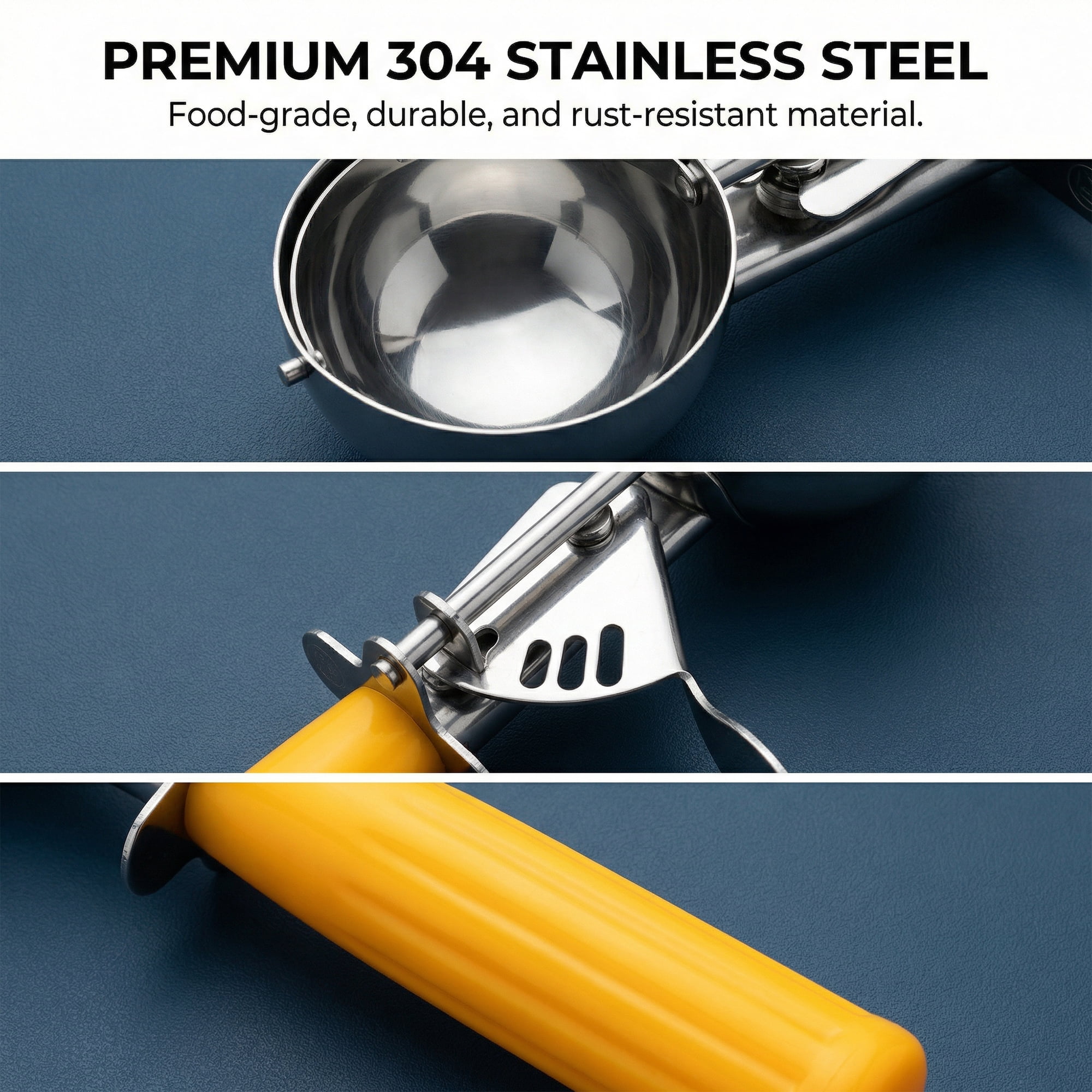 Unique Bargains Stainless Steel Ice Cream Scoop Yellow 7.9in