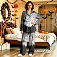 thumbnail image 4 of DORKASM Halloween Couple Pajamas Matching Sets Long Sleeve Pajama Set for Women & Men Button-Down V-Neck Sleepwear House Wear Khaki 3XL, 4 of 6