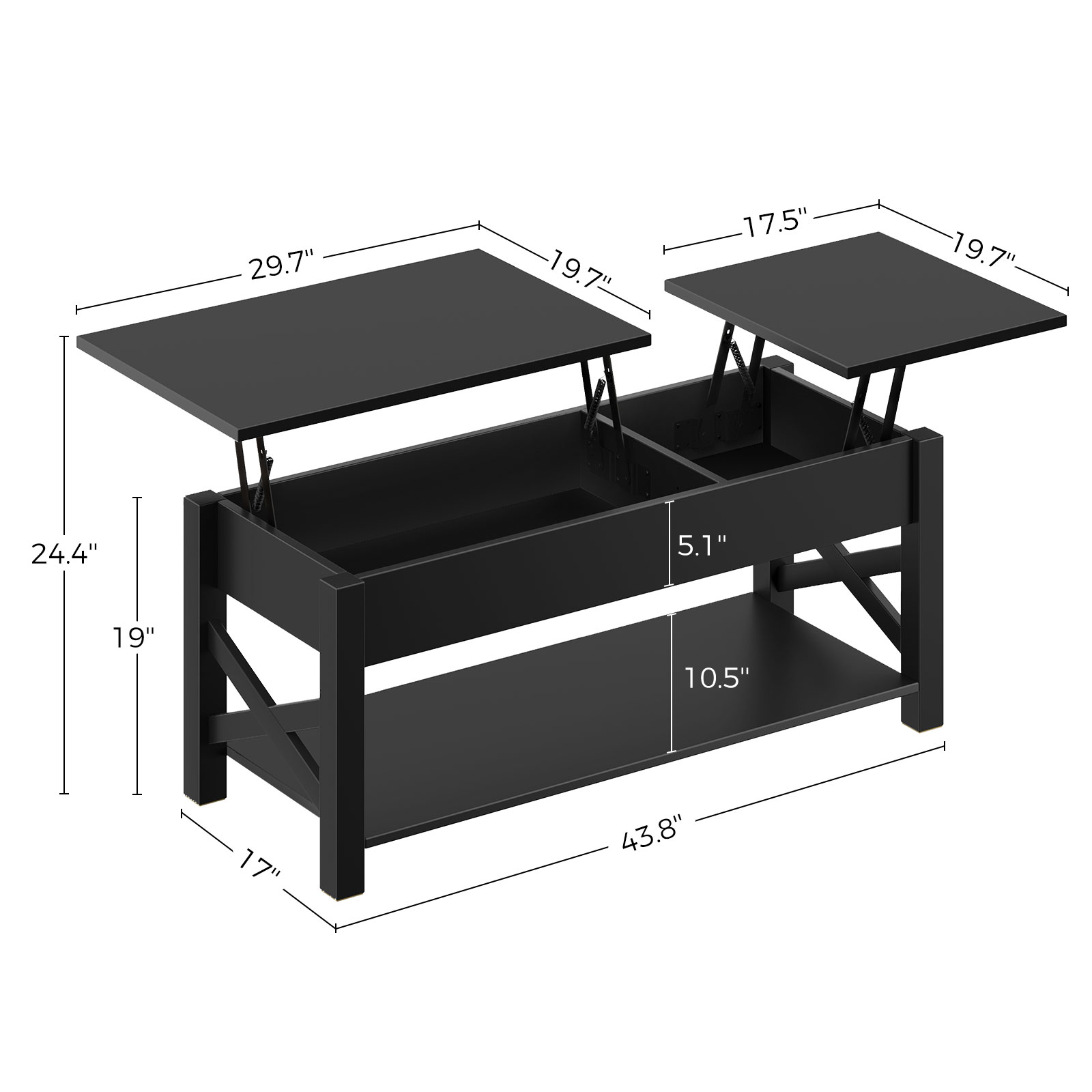 Greenstell  Lift Top Coffee Table with Drawer and Hidden Compartment, 43.8 Inch, Black