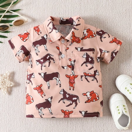 

Huilaibazo Toddler Boys Girls Short Sleeve Cartoon Prints Coat Kids Tops T Shirt With Pocket