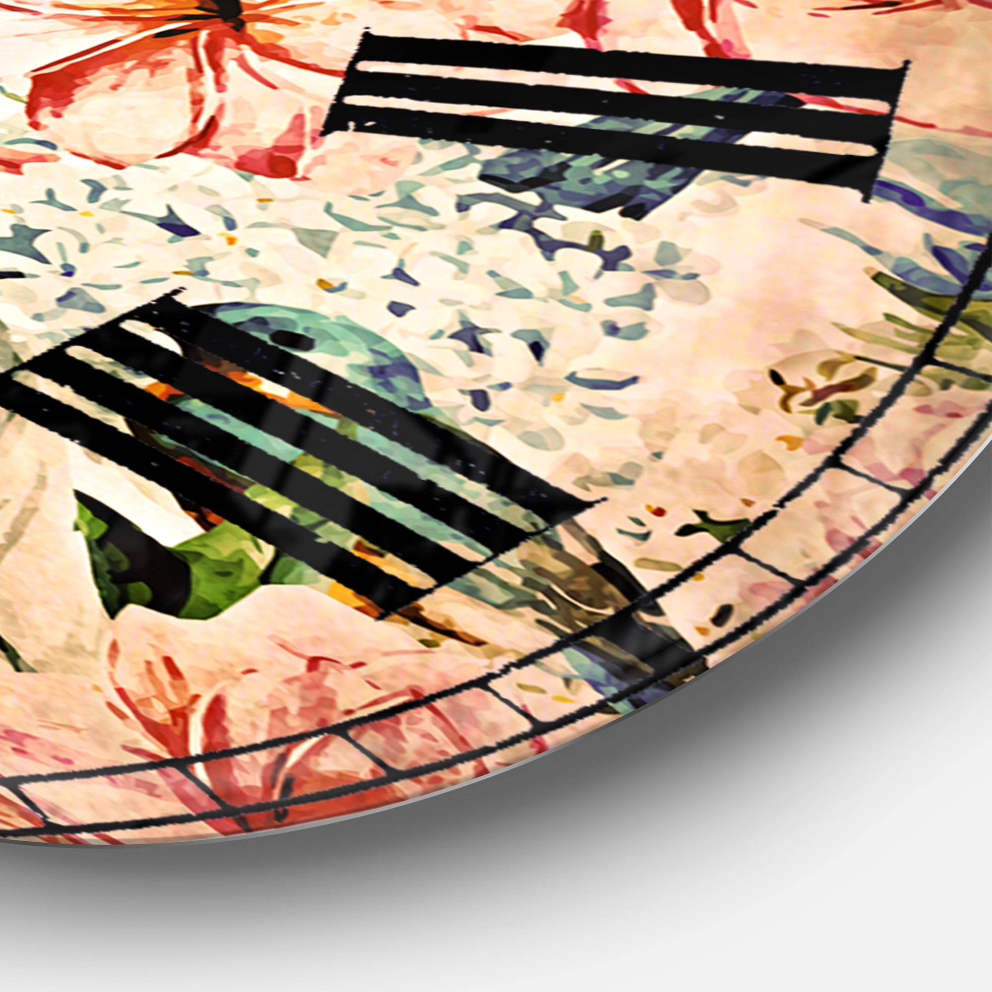 Designart 'Colorful Flowers and Birds Watercolor' Traditional wall clock