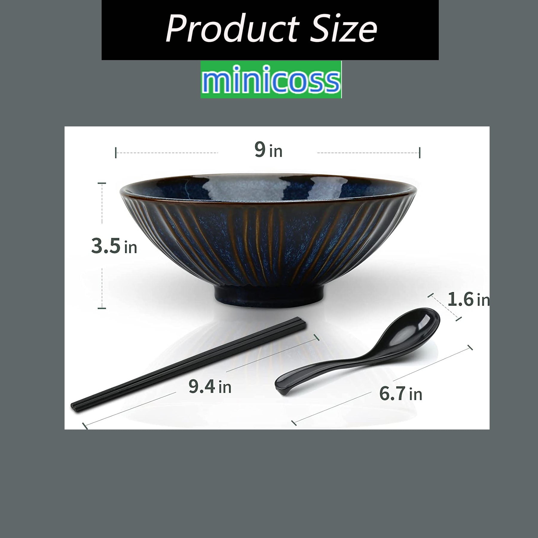 Ramen Noodle Bowl with Chopsticks and Spoons Set,Large Ceramic Noodle Bowl Set 6 Pieces