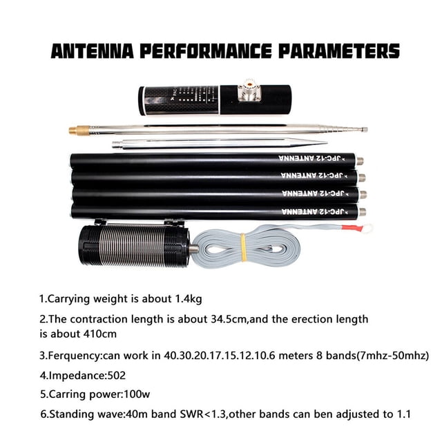 JPC-12 7MHz-50MHz 100W 8-Band HF Portable Shortwave GP Antenna QRP For Ham Radio