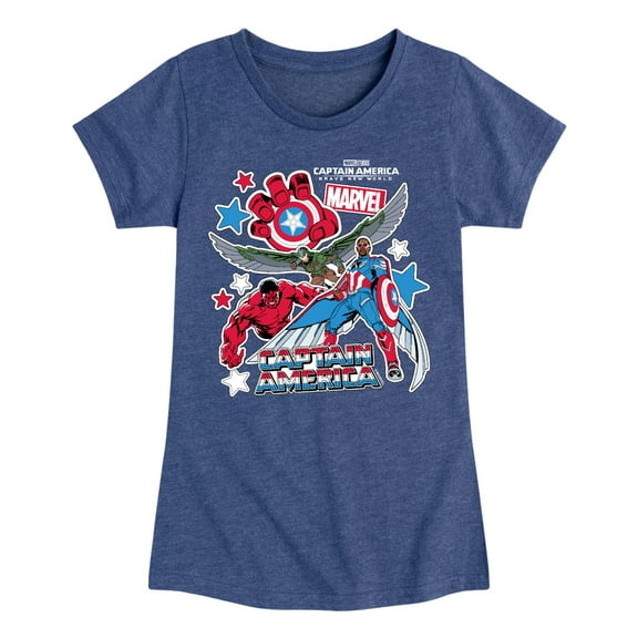 Marvel Captain America: Brave New World - Sticker Style - Toddler And Youth Girls Fitted Short Sleeve Graphic T-Shirt
