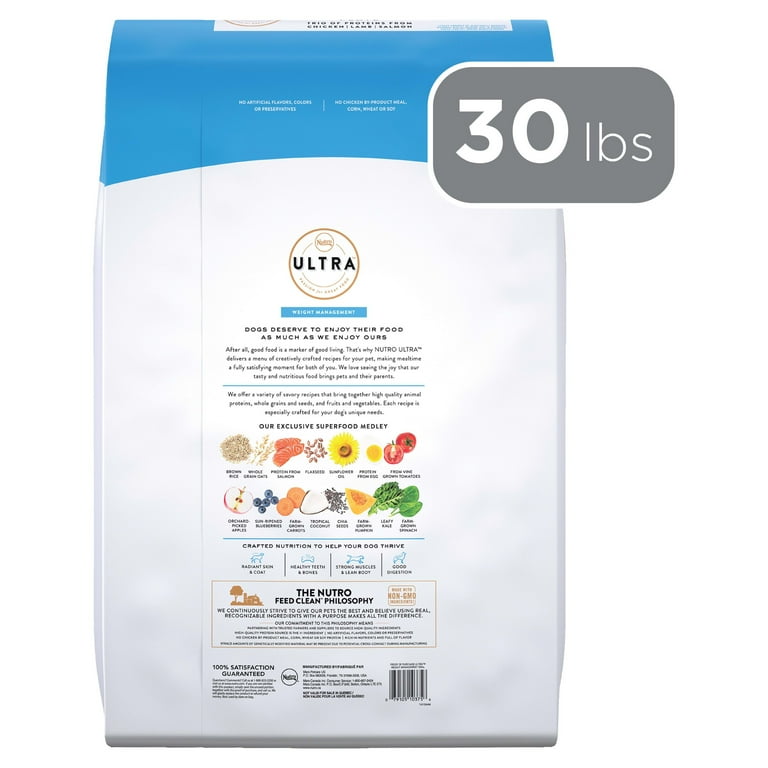 Free Shipping NUTRO ULTRA Adult Weight Management High Protein Natural Dry Dog Food for Weight Control with a Trio of Proteins from Chicken Lamb and Salmon 30 lb. Bag Walmart