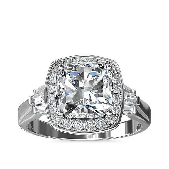 3.00 Ct Cushion Cut Moissanite Elegant Engagement Ring for Women Solid 14K White Gold Size 7 by Diamond-Capitals (D/VVS1)