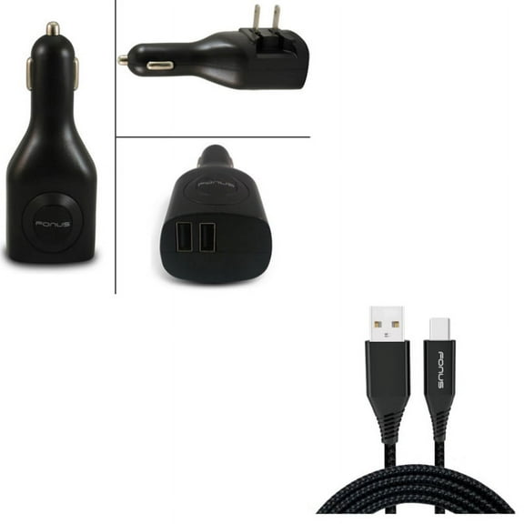 2-in-1 2-Port USB Car Home Charger w Charger Cord Type-C 6ft USB Cable P8R for LG Q7 Plus, Google Nexus 5X, G8 ThinQ, G7 ThinQ, G Pad X II 10.1, Stylo 5 4 Plus - Microsoft Surface Go (10")