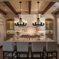 thumbnail image 3 of Classic Wagon Wheel Chandeliers Pendant Light for Living Room Black Metal Glass Shade Farmhouse Hanging Ceiling Lamps Home Deco, 3 of 7