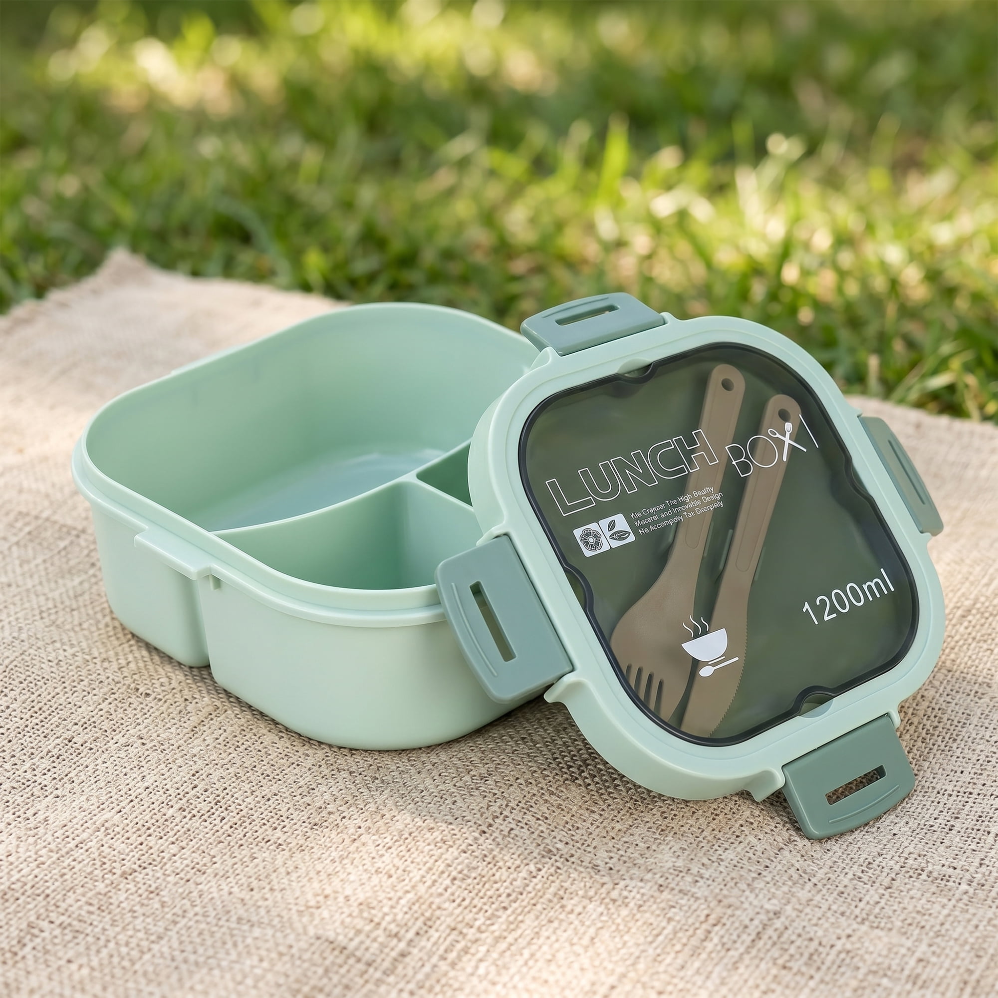 Unique Bargains 1200ml Leak-Proof Meal Prep Lunch Bento Box Green