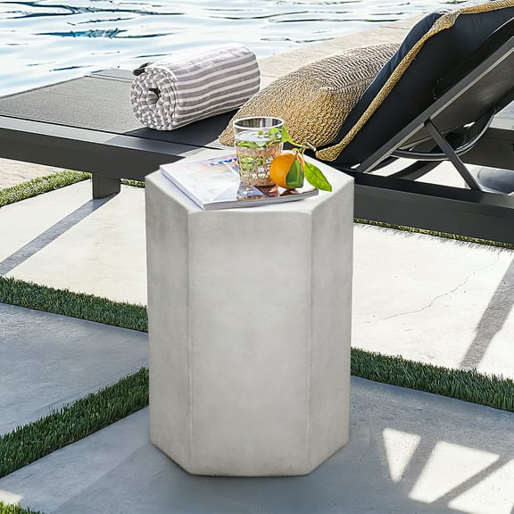 COSIEST Concrete Accent Table, Hexagon Patio Side Table 14.5''Wx20''H, Modular Design Indoor Outdoor End Table, Light Grey