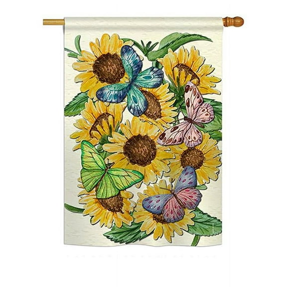 Breeze Decor BD-FL-H-104093-IP-BO-DS02-US 28 x 40 in. Everyday Floral Impressions Decorative Vertical House Flag - Butterflies on Sunflower Spring