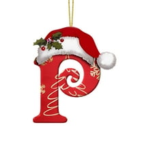 Luoshdecor 26 Letter Ornaments Christmas Tree Hanging,Cute Xmas Hat Christmas Letter with Gold snowflakes Tree Hanging Decor Xmas Alphabet for DIY Craft Ornaments (P)