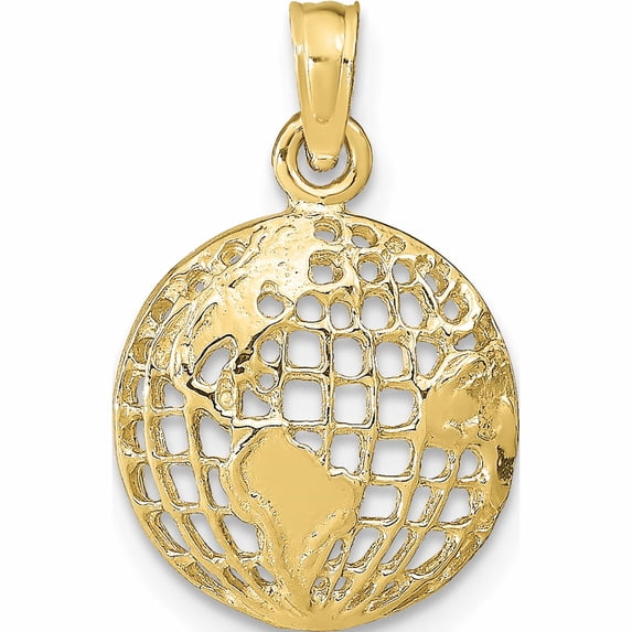 10K Yellow Gold Polished Globe Pendant (20 X 13) Made In Peru -Jewelry By Sweet Pea