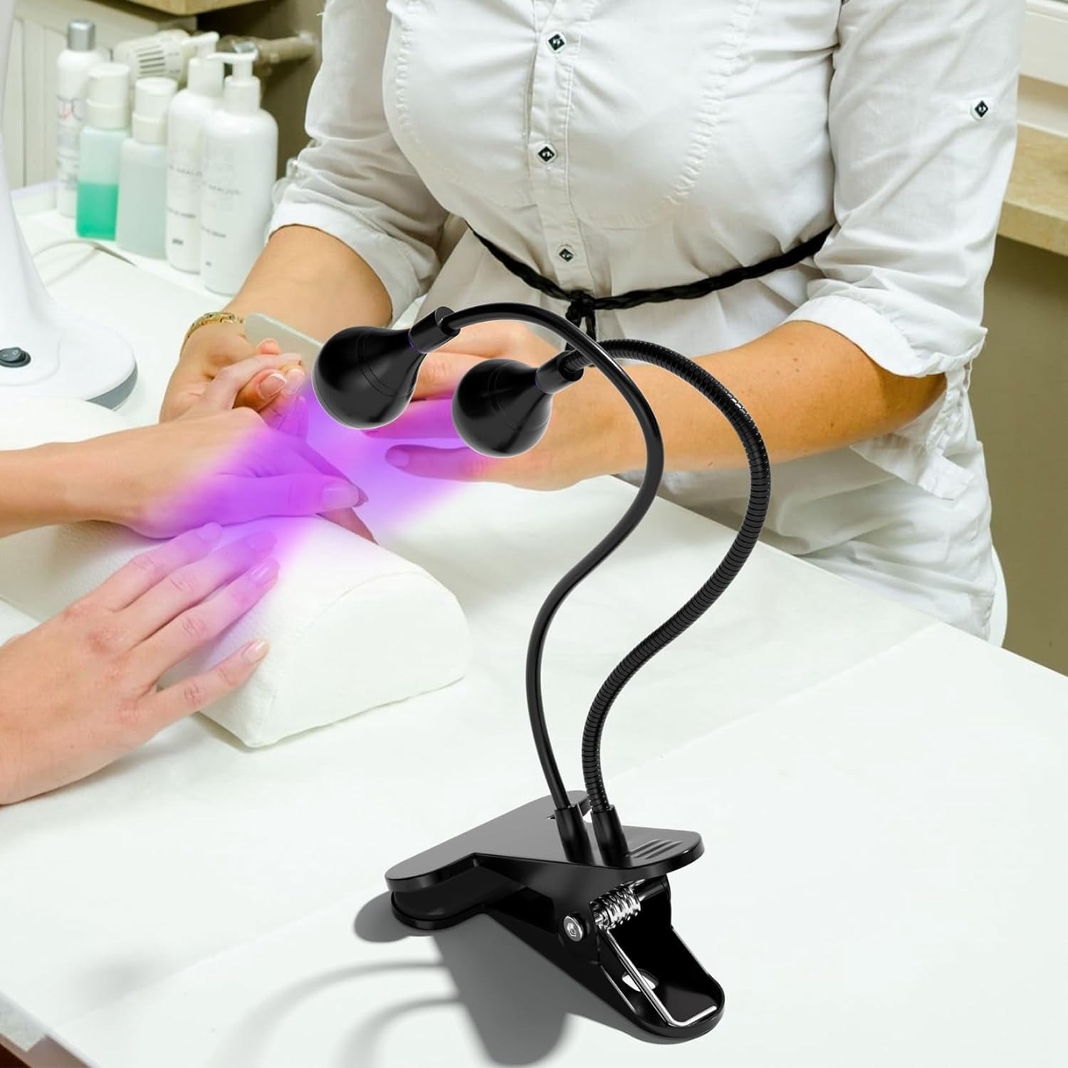 KOMI LED Nail Lamps 3W Flexible Gooseneck Lamp Quicky Dry Double-Headed Nail Manicure Dryer Gel Polish Curing Light Plug Play Portable Flash Cure Light for Gel Nails Home DIY Nail Tools
