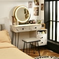 thumbnail image 2 of Costway Ensemble Coiffeuse Tabouret Variateur Miroir DEL Grande Armoire de Rangement Tiroir Blanc, 2 of 10