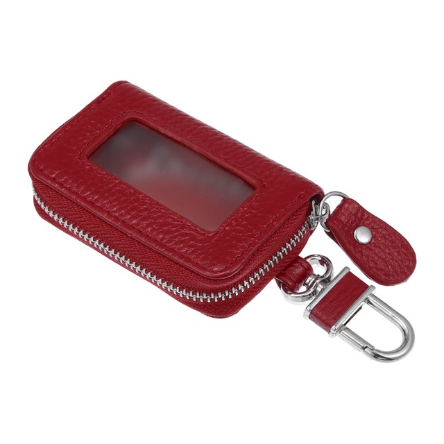 Funda Universal para llave de vehículo de coche de piel de vaca con cremallera multifuncional duradera | Funda para llave de coche, soporte para dinero de bolsillo para llave remota automática, color rojo, 1 Uds. Unique Bargains accesorios de alarma para vehiculos