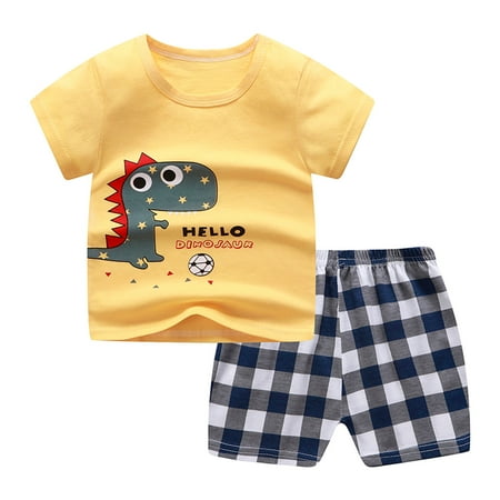

Summer Savings Clearance! 2023 TUOBARR Toddler Boy Clothes Toddler Boys Cartoon Print Pattern Short Sleeve Clothes Summer Two-piece Sute Yellow 90