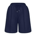 thumbnail image 5 of Lovskoo Shorts for Women Solid Color Casual Summer Loose Sports Half Knit Shorts Navy, 5 of 8