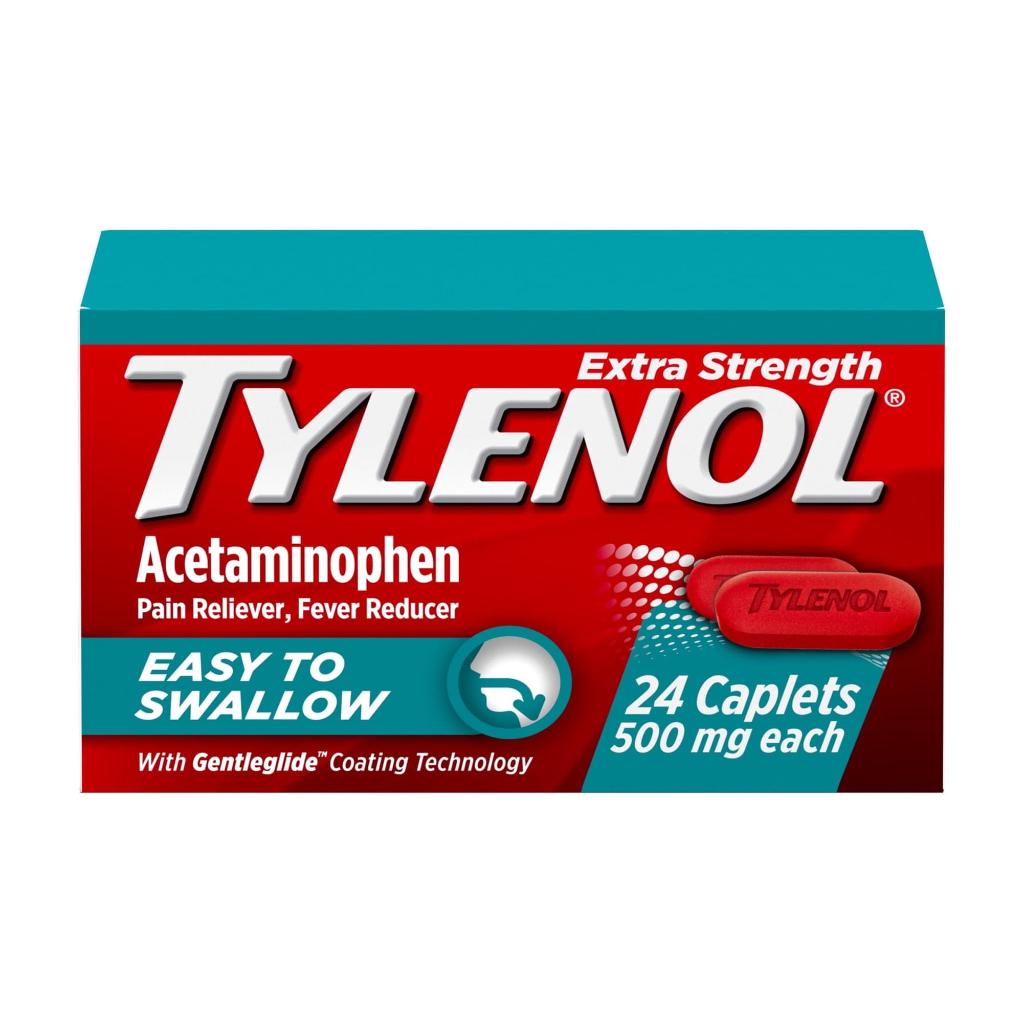 Tylenol Extra Strength Pain Relief Acetaminophen Easy to Swallow Caplets, 24 Count
