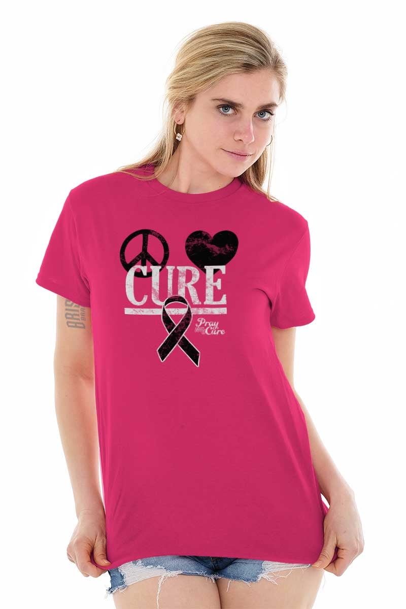 Peace Love Cure Breast Cancer Aware Womens Graphic T Shirt Tees Brisco ...