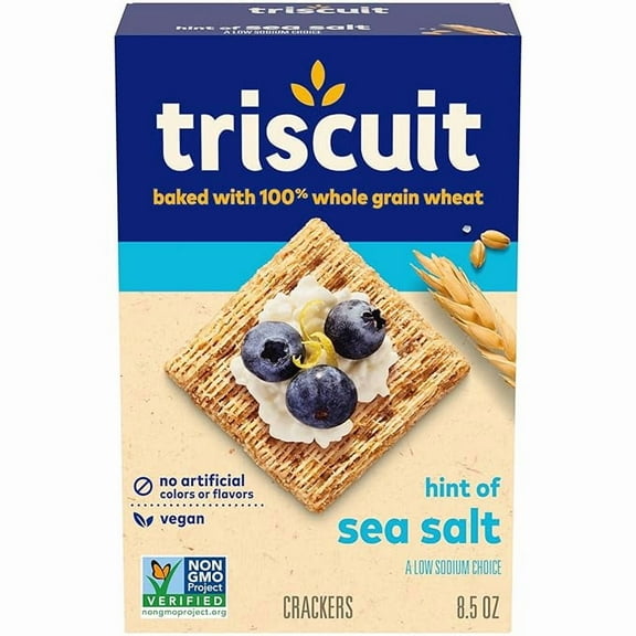 1x Triscuit Hint of Sea Salt Whole Grain Wheat Crackers, Vegan Crackers, Vegan Snacks, Lunch Snacks, 8.5 oz