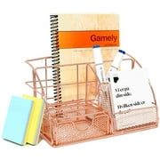 DUOFIRE Pen Holder Rose Gold Multi-Function Desk Organizer Caddy Metal Mesh Desk Accessory with Compartments Office