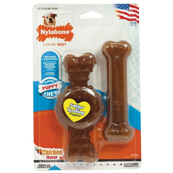 Nylabone Puppy Chew Teething Bone & Ring Bone Chew Toy Chicken Medium (2 Count)