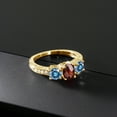 thumbnail image 3 of Gem Stone King 18K Yellow Gold Plated Silver 3-Stone Ring Oval/Checkerboard Red Garnet and Vivid Persian Blue Moissanite (2.12 Cttw, Size 6), 3 of 4