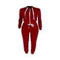 thumbnail image 3 of Women Hooded Tops Trousers Pocket Drawstring Elastic Waist Set, 3 of 7