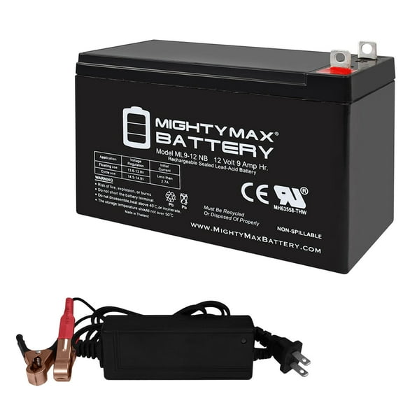 ML9-12NB -12 Volt 9 AH, Nut and Bolt (NB) Terminal, Rechargeable SLA AGM Battery   12V 2AMP Charger