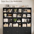 thumbnail image 6 of Homfa Triple Row 4 Tier Bookcase with Door, 70" Wide Large Bookshelf with 12 Display Cubicles, 72" Tall Farmhouse Bookcase for Home Office Living Room, Black, 6 of 7