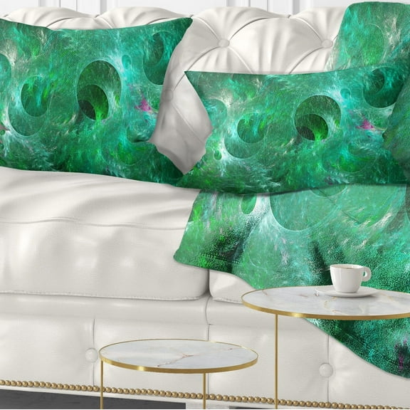 Designart Green Fractal Glass Texture - Abstract Throw Pillow - 12x20