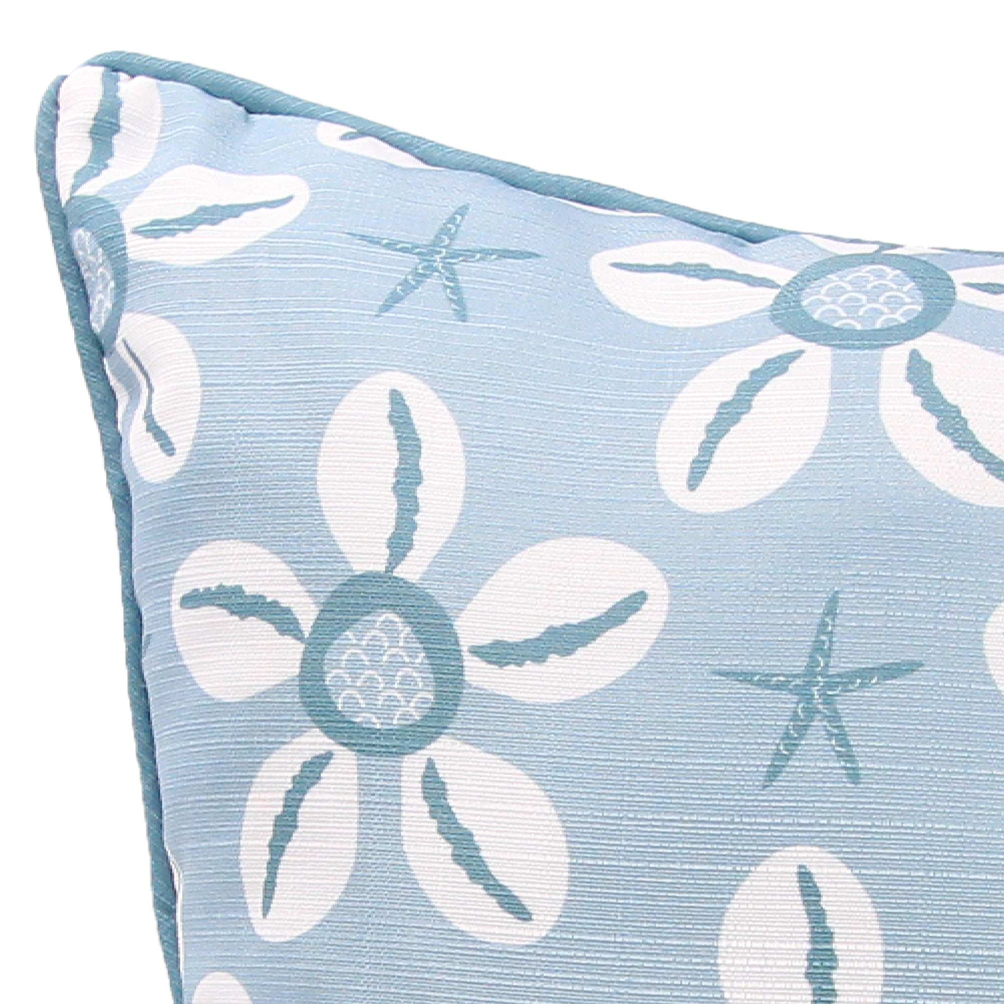 Jordan Manufacturing 18" x 18" Aqua and Cream Daisy Starfish Nautical Square Decorative Throw Pillow with Welt