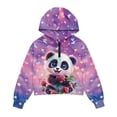 thumbnail image 5 of Xixirimido Cute Panda Roses Galaxy Printed Girls Half Zip Sweatshirt Hooded Pullover for Teen Long Sleeve Hoodie Crop Tops with Pocket Fall Winter Clothes Size 7-8, 5 of 7