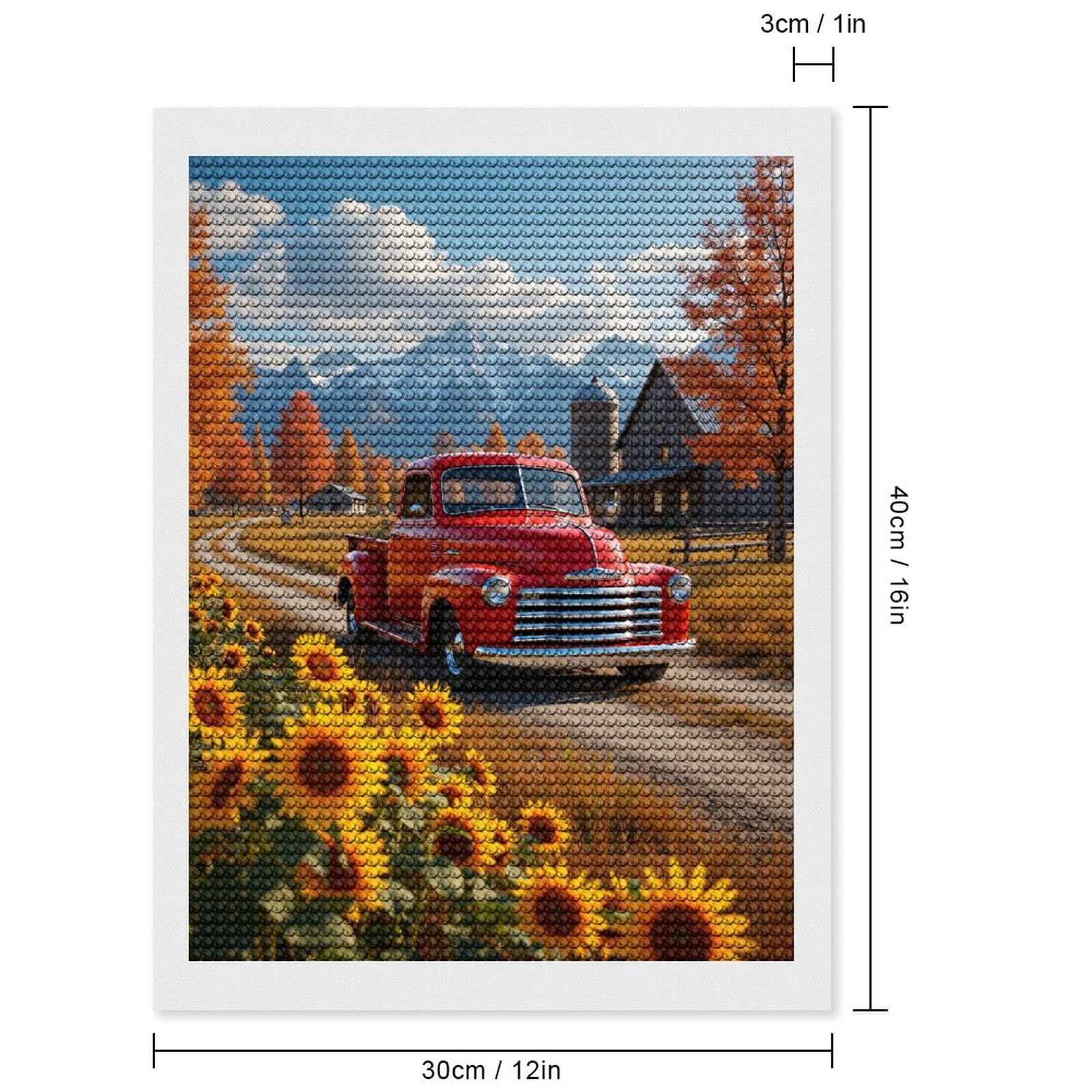 Diamond Art Kits for Adults, Vintage Red Truck Country Landscape 5D Diamond Painting Kits for Adults Beginners, DIY Full Drill Diamond Painting, Gem Art and Crafts 12x16