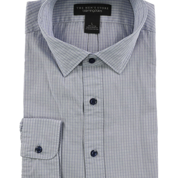 The Men's Store Mens Tattersall Button Up Shirt, Blue, Large