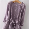 thumbnail image 4 of Womens Cotton Linen Dress Tunic Bow Tie Front 3/4 Sleeve Maxi Dress Casual Solid Color Pleated Crewneck Sundress, 4 of 5