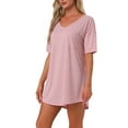 thumbnail image 4 of INSPIRE CHIC Women's T-shirt Nightgown V Neck Sleepshirts Comfy Oversized Nightshirt 2XL Pink, 4 of 6