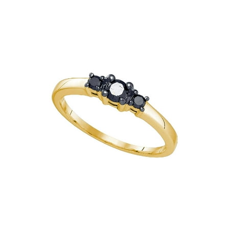 Gold Enhanced Yellow Diamond 10kt Yellow Gold Womens Round Black Color Enhanced Diamond 3-stone Bridal Wedding Engagement Ring 1/4 Cttw ()