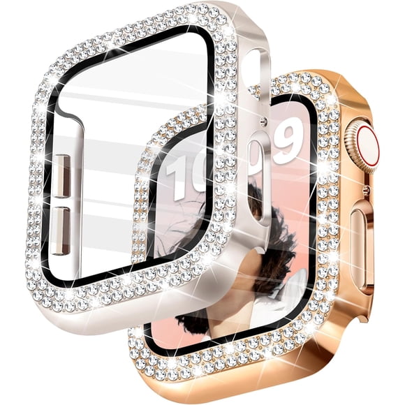 Yanonmyfd Funda para reloj brillante con protector de visualización HD para mujer compatible con Apple Watch de 49 mm de diámetro, protector de cara para iWatch Series Ultra 3/2/1, color dorado
