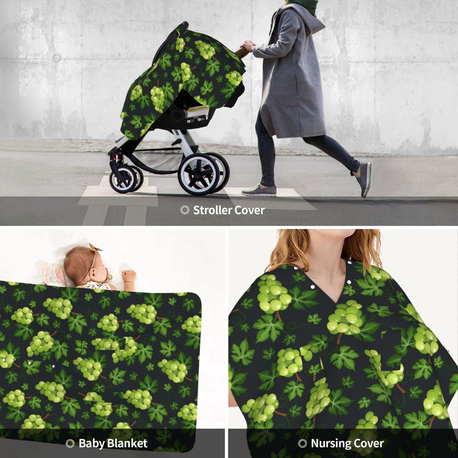 Car Seat Cover Baby - green leaf Grape Breathable Infant Car Seat Cover for Baby Carseat, Lightweight Comfort Baby Essentials Must Haves Newborn Stuff for Girl Boy