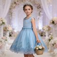 thumbnail image 4 of ATOGUTA Junior Bridesmaid Dresses Blue Sleeveless Tulle Formal Wedding Pageant Party Fancy Princess Ball Gown Dresses 2T-12, 4 of 7