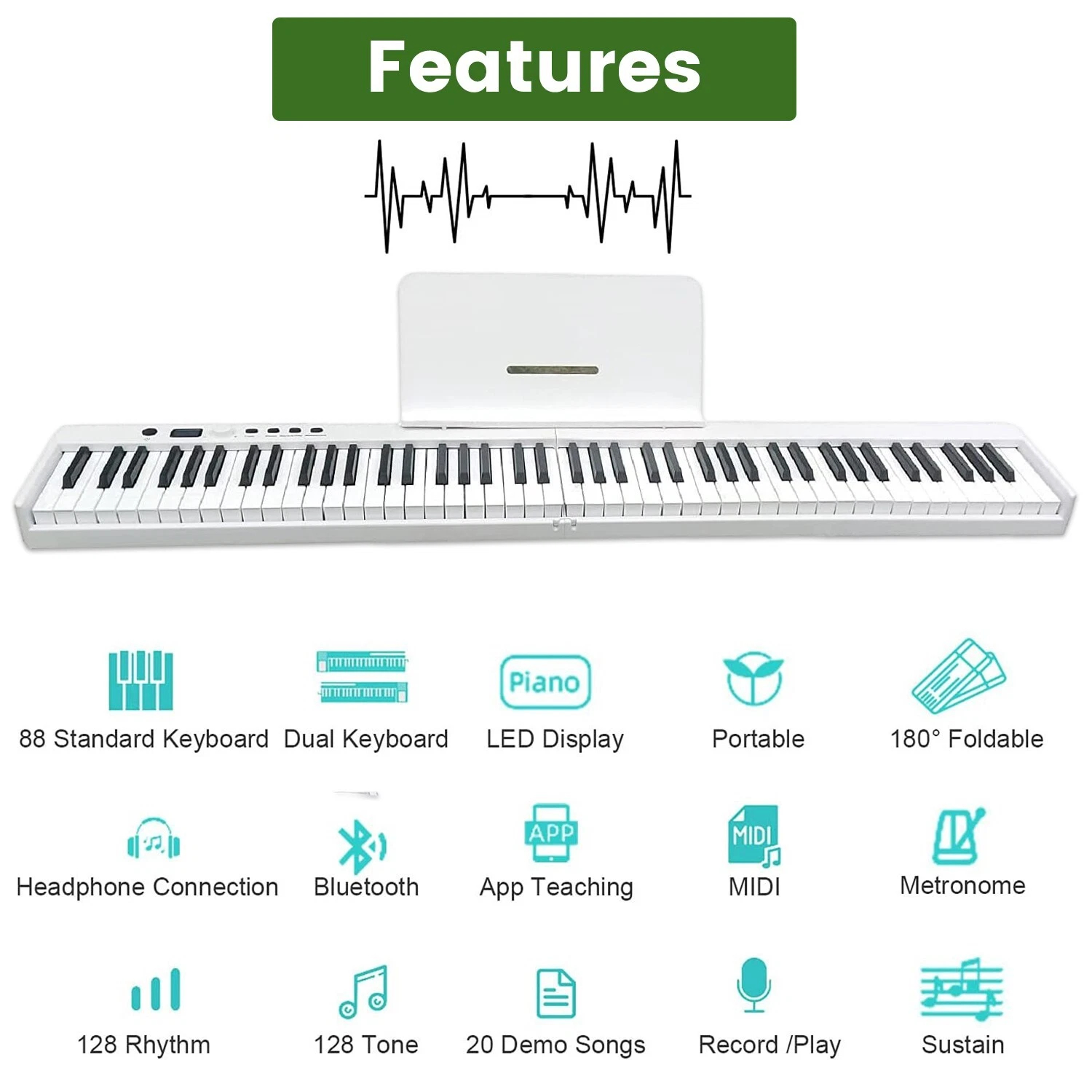 iMeshbean 88 Key Electric Piano Keyboard Foldable Semi Weighted Full Size Key w/Pedal & Bag, White