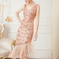 thumbnail image 4 of Aboser Women's Flapper Dresses 1920s Sequin Fringed Paisley Dress Elegant V Neck Gown Retro Cocktail Party Dress Roaring 20s Costumes, 4 of 5