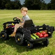 Hikiddo 24 Volt Ride on Toys, Kids Electric Ride On Tractor with Trailer -Black