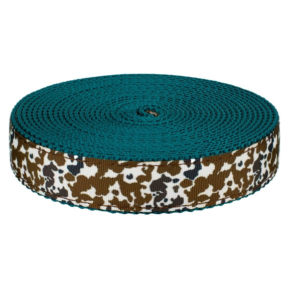 Country Brook Design - 7/8 Inch Cow Print Ribbon on 1 Inch Teal Nylon Webbing (10 Yards)
