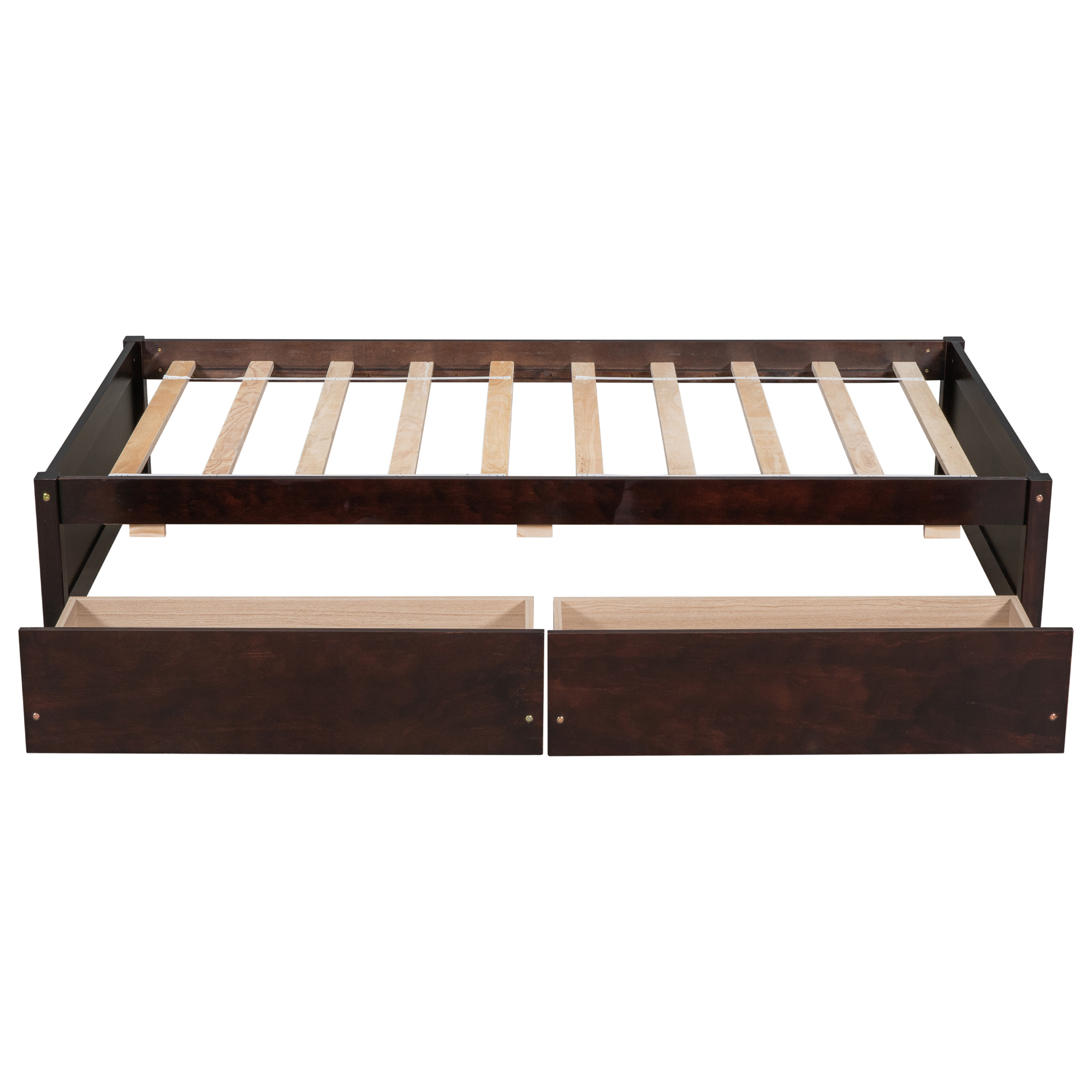 DEALTOPS Twin Bed with 2 Drawers Solid Wood Bed Frame with Storage for Kids Teen Adults, Espresso